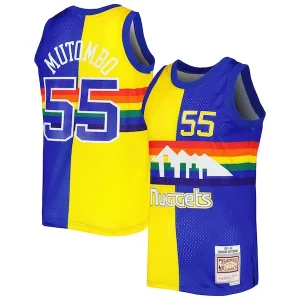Delicioso Maravilloso Dikembe Mutombo Denver Nuggets Hardwood Classics 1991/92 Split Swingman Jersey Royal/Gold