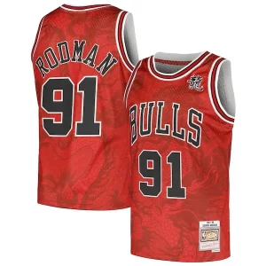 Chulo Original Dennis Rodman Chicago Bulls 1997/98 Hardwood Classics Asian Heritage 6.0 Swingman Throwback Player Jersey Red