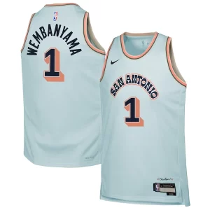 Moderno Fácil de llevar Victor Wembanyama San Antonio Spurs Nike Youth 2024/25 Swingman Player Jersey City Edition Light Blue