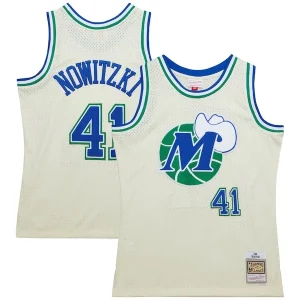 Fantástico Hermoso Bonito Dirk Nowitzki Dallas Mavericks Chainstitch Swingman Jersey Cream