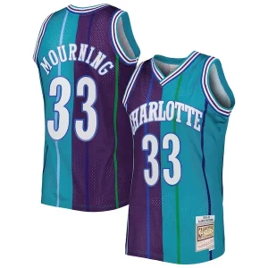 Versátil Sofisticado Alonzo Mourning Charlotte Hornets Hardwood Classics 1992/93 Split Swingman Jersey Teal/Purple