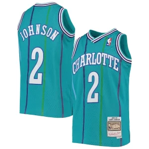 Bonito Larry Johnson Charlotte Hornets Youth 1992/93 Hardwood Classics Swingman Jersey Teal
