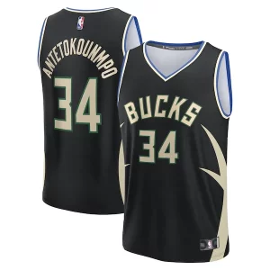 Duradero Genial Giannis Antetokounmpo Milwaukee Bucks Youth Fast Break Replica Player Jersey Statement Edition Black