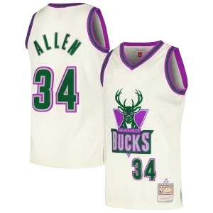 Exquisito Chulo Magnífico Ray Allen Milwaukee Bucks Chainstitch Swingman Jersey Cream