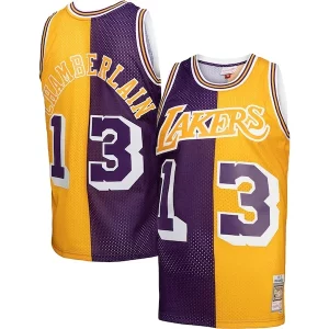 Perfecto Wilt Chamberlain Los Angeles Lakers Hardwood Classics 1971/72 Split Swingman Jersey Purple/Gold