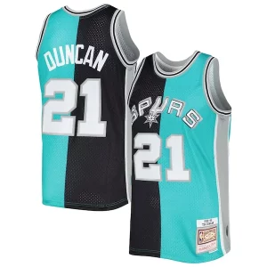 Fácil de llevar Bonito Chulo Tim Duncan San Antonio Spurs Hardwood Classics 1998/99 Split Swingman Jersey Black/Teal