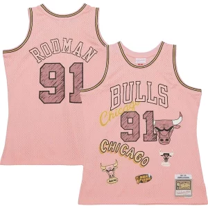 Maravilloso Exquisito Dennis Rodman Chicago Bulls 1997/98 Swingman Sidewalk Sketch Jersey Pink