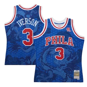 Original Versátil Allen Iverson Philadelphia 76ers 1996/97 Hardwood Classics Asian Heritage 6.0 Swingman Throwback Player Jersey Royal