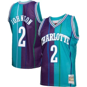 Estupendo Larry Johnson Charlotte Hornets Hardwood Classics Split Swingman Jersey Teal/Purple