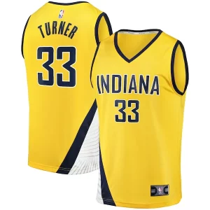 Atractivo Versátil Myles Turner Indiana Pacers Fast Break Replica Jersey Statement Edition Gold