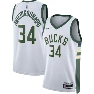 Hermoso Lujoso Resistente Giannis Antetokounmpo Milwaukee Bucks Nike Unisex Swingman Jersey Association Edition White/Hunter Green
