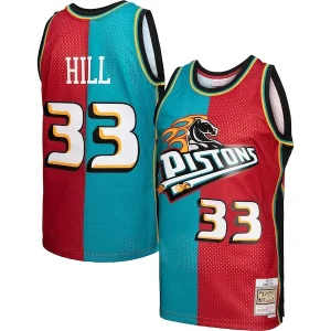 Único Grant Hill Detroit Pistons Hardwood Classics 1999/00 Split Swingman Jersey Teal/Red