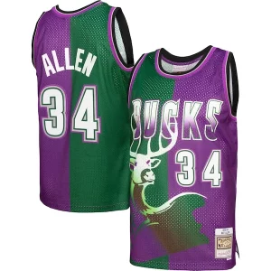 Chulo Práctico Duradero Ray Allen Milwaukee Bucks Hardwood Classics 1996/97 Split Swingman Jersey Green/Purple