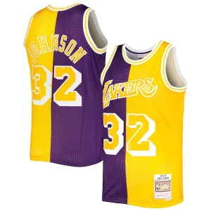 Clásico Magic Johnson Los Angeles Lakers Hardwood Classics 1984/85 Split Swingman Jersey Purple/Gold