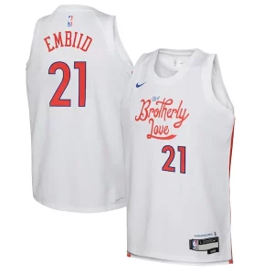Atractivo Único Fácil de llevar Joel Embiid Philadelphia 76ers Nike Youth 2022/23 Swingman Jersey City Edition White