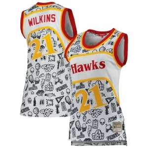 Fantástico Duradero Moderno Dominique Wilkins Atlanta Hawks Women's 1986 Doodle Swingman Jersey White