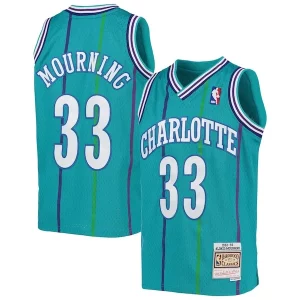 Clásico Alonzo Mourning Charlotte Hornets Youth 1992/93 Hardwood Classics Swingman Jersey Teal