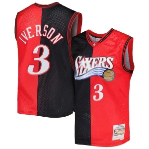 Fácil de llevar Cool Allen Iverson Philadelphia 76ers Hardwood Classics 2000/01 Split Swingman Jersey Black/Red