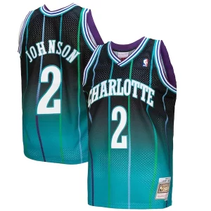 Único Clásico Larry Johnson Charlotte Hornets 1992/93 Hardwood Classics Fadeaway Swingman Player Jersey Teal/Black
