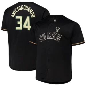 Fantástico Giannis Antetokounmpo Milwaukee Bucks Profile Big & Tall Name & Number Button Up Jersey Black