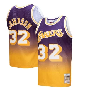 Sofisticado Único Magic Johnson Los Angeles Lakers 1984/85 Hardwood Classics Fadeaway Swingman Player Jersey Gold/Purple