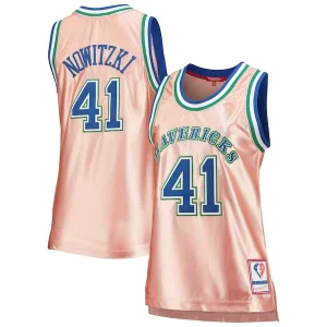 Original Encantador Hermoso Dirk Nowitzki Dallas Mavericks Women's 75th Anniversary Rose Gold 1998 Swingman Jersey Pink