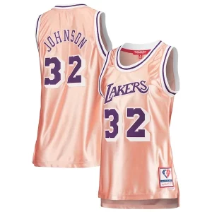Clásico Cool Magic Johnson Los Angeles Lakers Women's 75th Anniversary Rose Gold 1984 Swingman Jersey Pink
