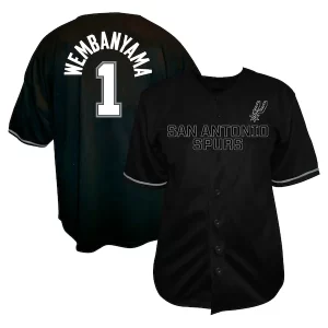 Comodo Hermoso Fantástico Victor Wembanyama San Antonio Spurs Profile Big & Tall Name & Number Button Up Jersey Black