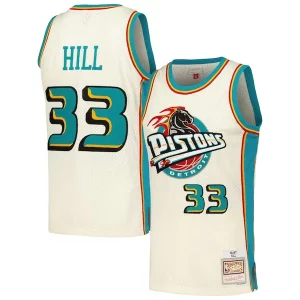 Cool Magnífico Grant Hill Detroit Pistons Chainstitch Swingman Jersey Cream